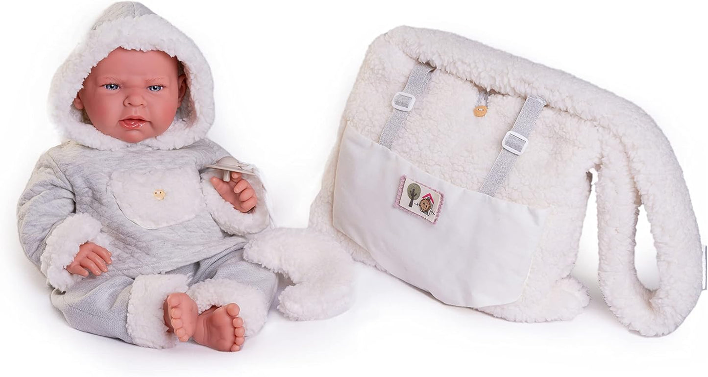 RECIÉN NACIDA LEA CON BOLSO PORTABEBÉ DE BORREGUILLO