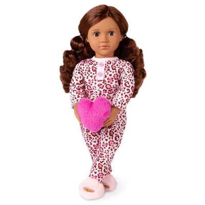 DOLL W/ LEOPARD PAJAMA & HEART PILLOW GRACIA