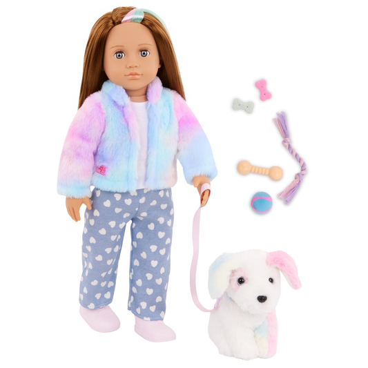DOLL W/RAINBOW PUP & ACC, SKYLAR & BOW