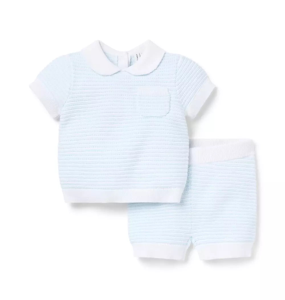 BLUE STRIPE COLLAR SHORT SET