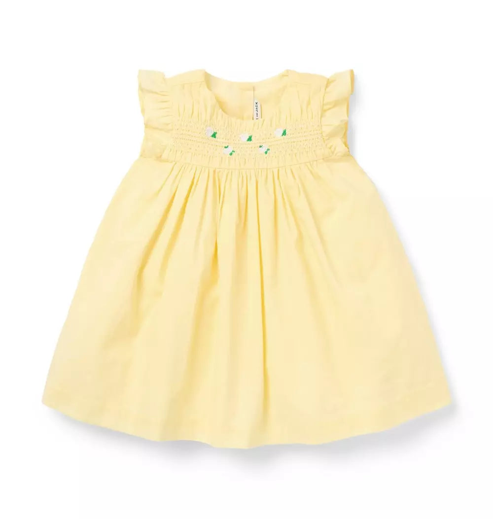 G W YELLOW SMOCKED FLORAL EMBRD SL DRESS ES