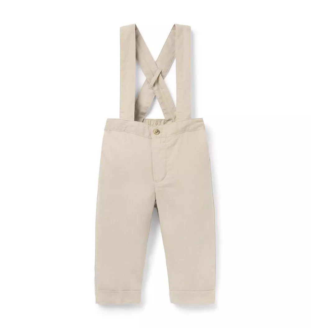 B W KHAKI LINEN SUSPENDER PANT SB1