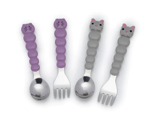 Cat Bulldog Spoon Fork (4pc set) - Plastic SS - 6pcs/inner