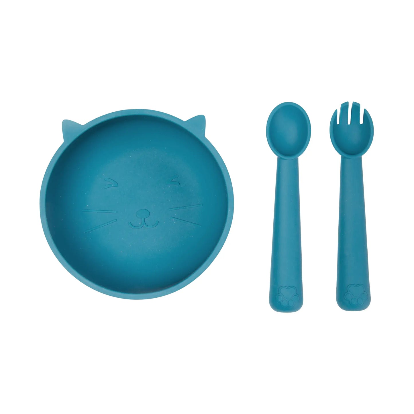 Set de Alimentación de Silicona Gatito Azul Petróleo