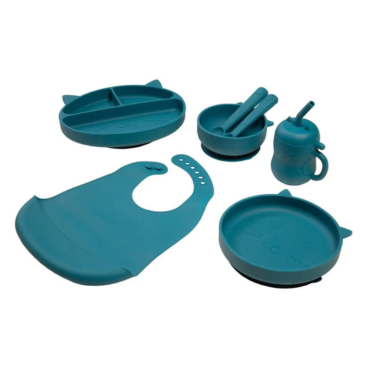 Set de Alimentación de Silicona Gatito Azul Petróleo