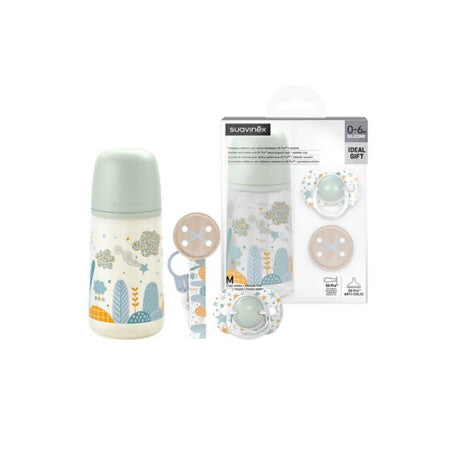 CHUPETA Y BIBERON CON TETINA FISIOLOGICA SX PRO + BROCHE 0-6 MESES