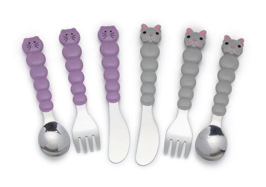 Cat Bulldog Spoon Fork (4pc set) - Plastic SS - 6pcs/inner