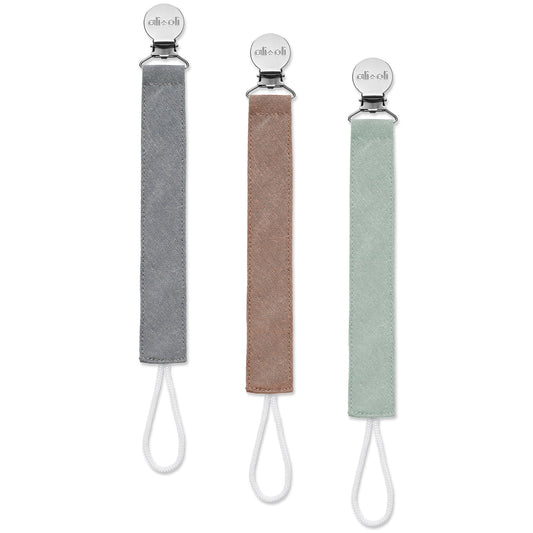 Ali+Oli Pacifier Clips (set of 3) Linen - Forest נ2