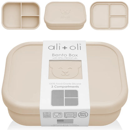 Ali+Oli Reusable Silicone Bento Box - 3 Compartments - Leakproof (Coco) נ3