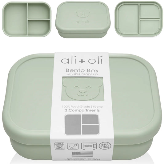 Ali+Oli Reusable Silicone Bento Box - 3 Compartments - Leakproof (Pine) נ3