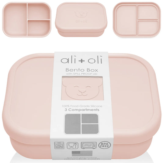 Ali+Oli Reusable Silicone Bento Box - 3 Compartments - Leakproof (Blush) נ3