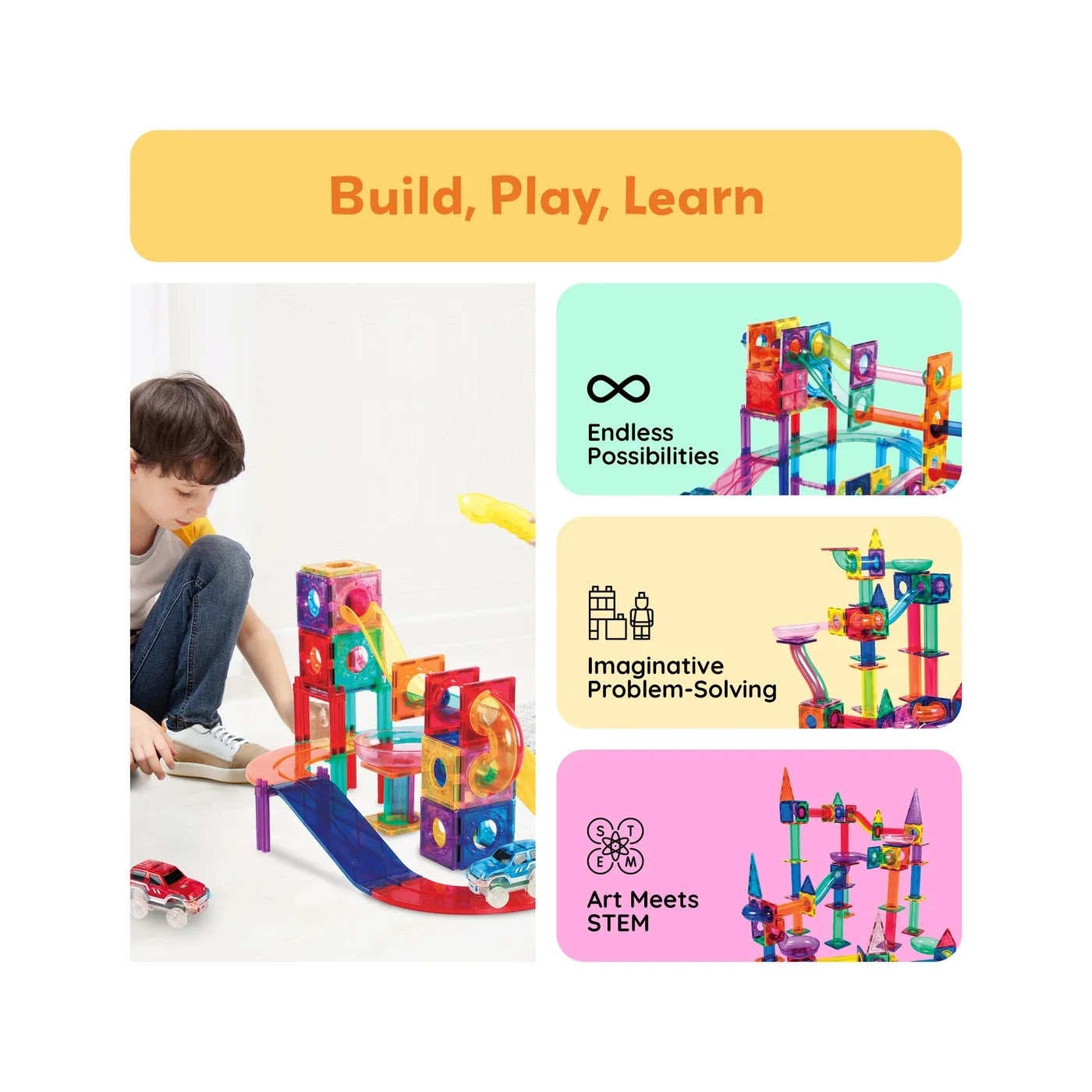PICASSOTILES MAGNETIC MARBLE RUN TRACK SET