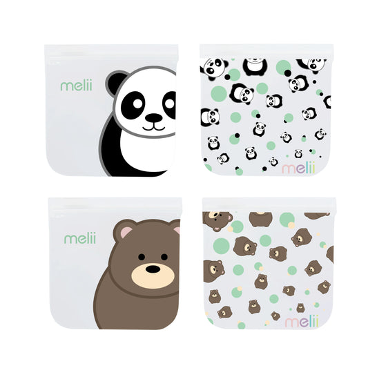 EVA Reusable Snack Bags - 2 Panda + 2 Bear