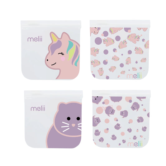 EVA Reusable Snack Bags - 2 Cat + 2 Unicorn