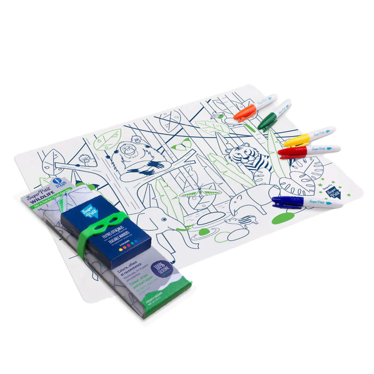 Kit JUNGLE wildlife: 1 silicone mat + 5 markers