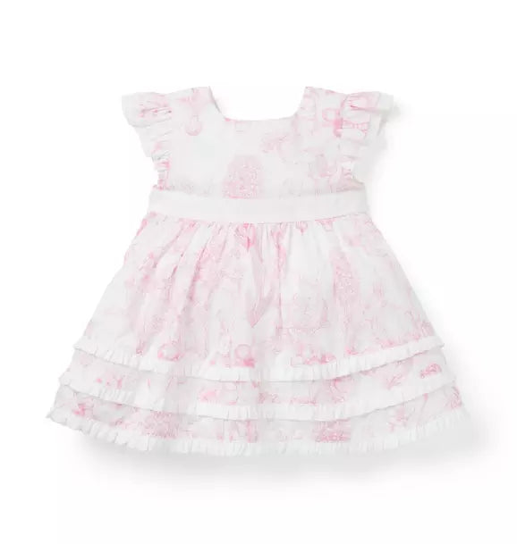 PINK TOILE RUFFLE DRESS