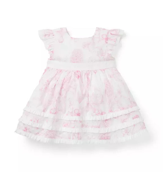 PINK TOILE RUFFLE DRESS