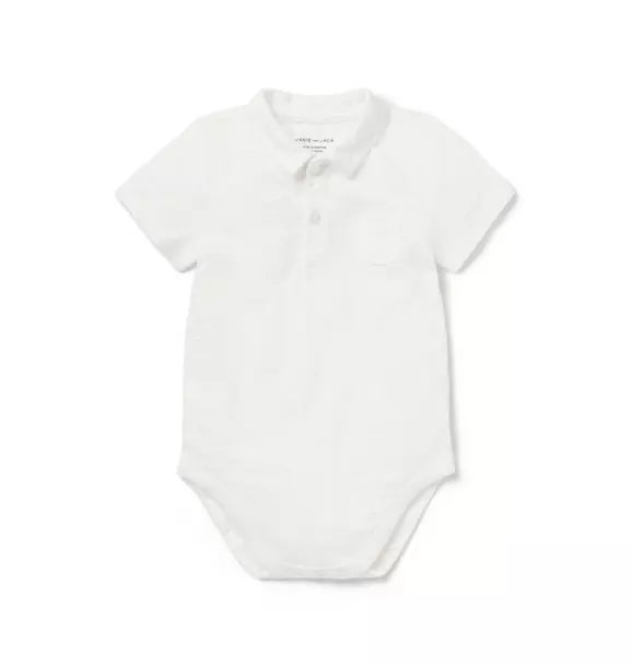 WHITE SLUB POLO SS BODYSUIT