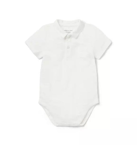 WHITE SLUB POLO SS BODYSUIT