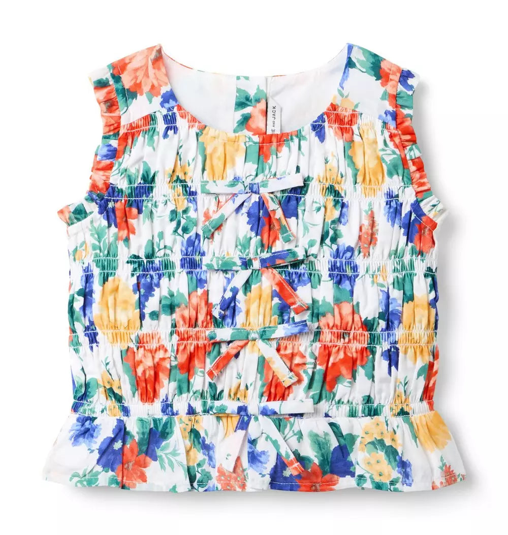W MLTI FLRL SMOCK BOW SL TOP SM0