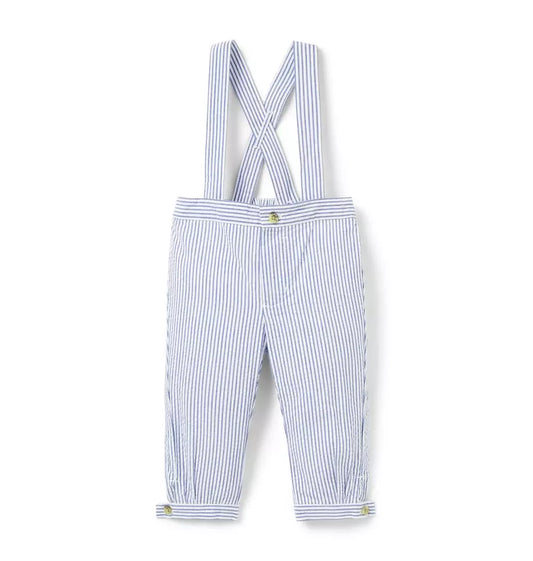 B W BLUE STRIPE SEERSUCKER PLEATED SUSPENDEF