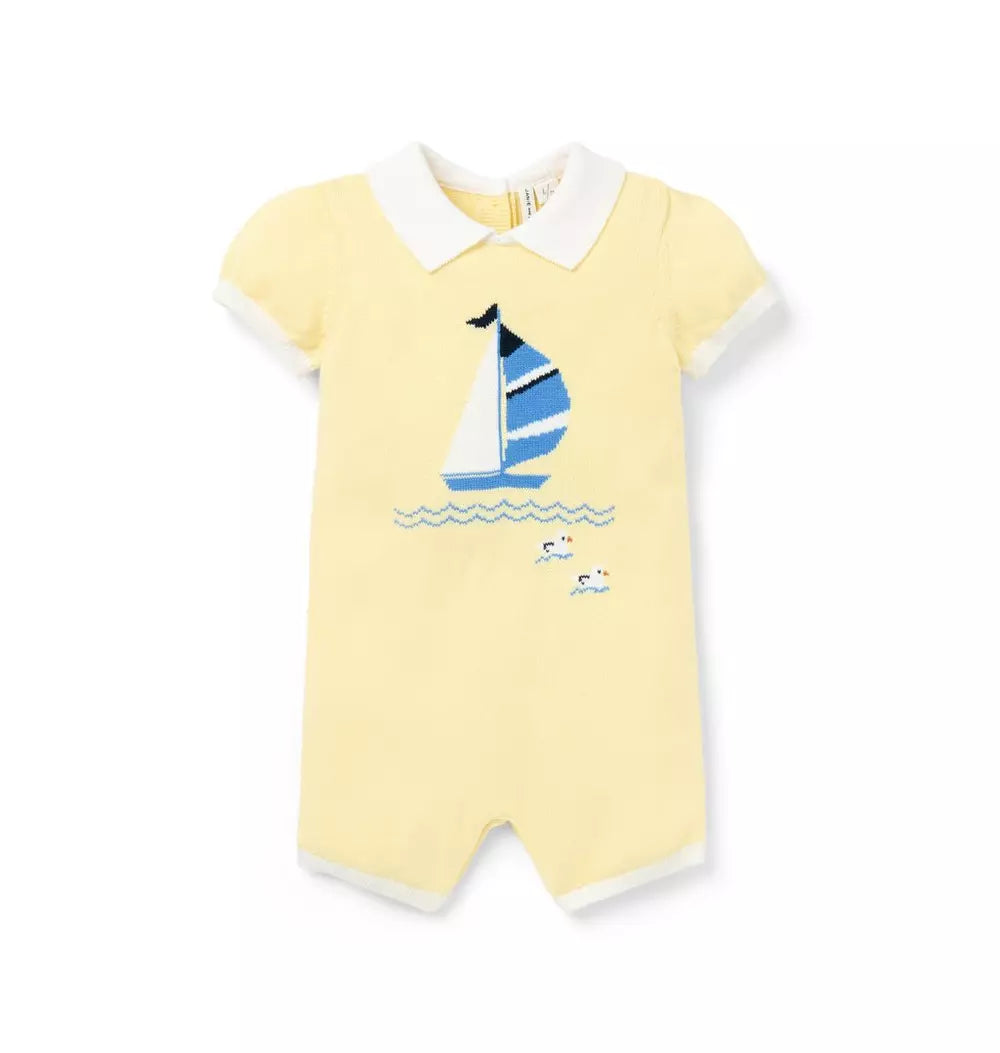 B S YELLOW SAILBOAT DUCKS COLLAR ROMPER ESTR