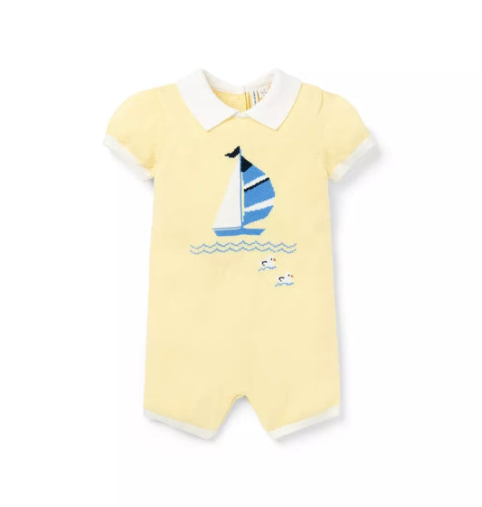 B S YELLOW SAILBOAT DUCKS COLLAR ROMPER ESTR