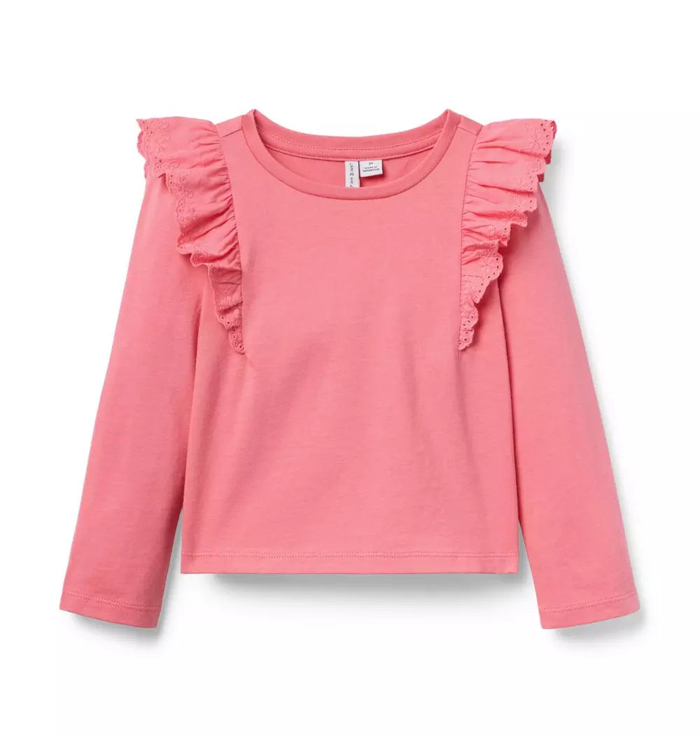 T-SHIRT K PNK EYELET RFFLE LS TOP F2