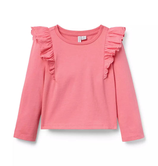 T-SHIRT K PNK EYELET RFFLE LS TOP F2