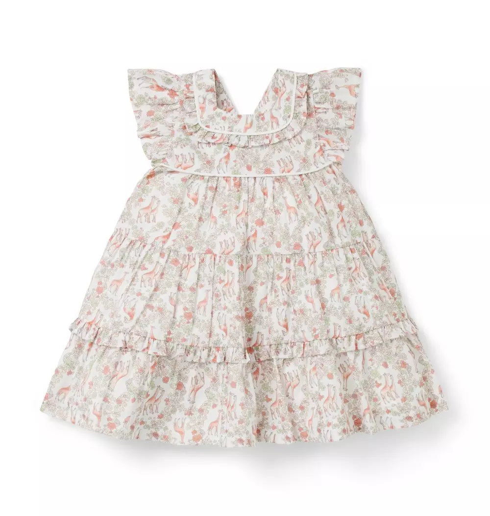 G W PINK GIRAFFE DITSY FLORAL SL RUFFLE DRESS S