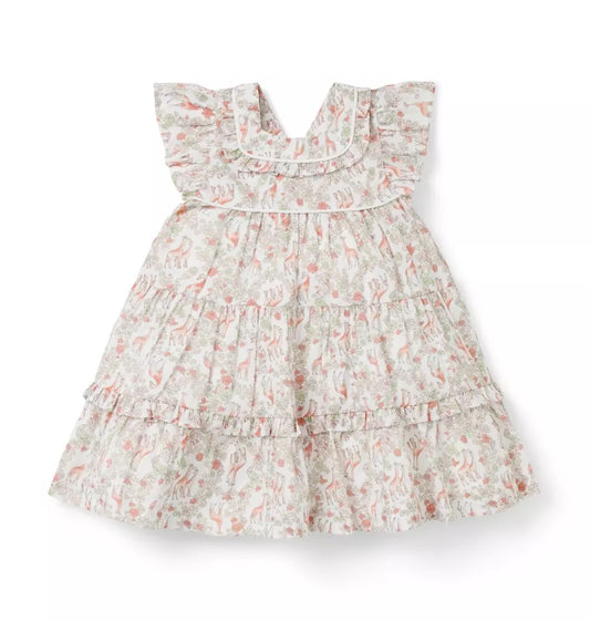 G W PINK GIRAFFE DITSY FLORAL SL RUFFLE DRESS S