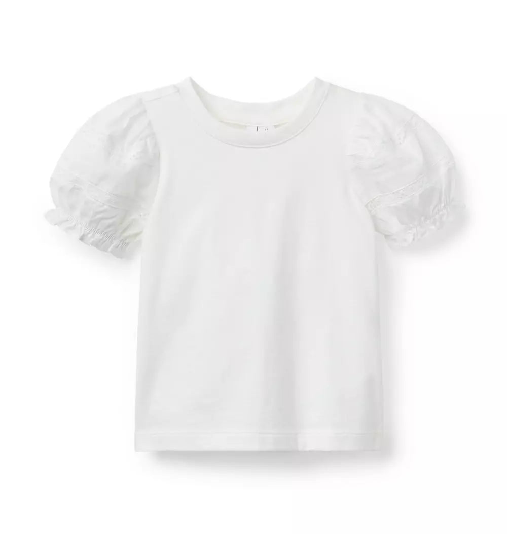 T-SHIRT K WHT WVN TRM SLV SS TOP FB
