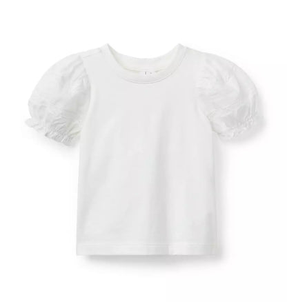 T-SHIRT K WHT WVN TRM SLV SS TOP FB
