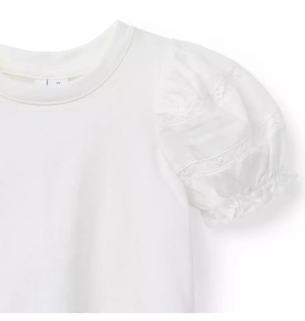 T-SHIRT K WHT WVN TRM SLV SS TOP FB