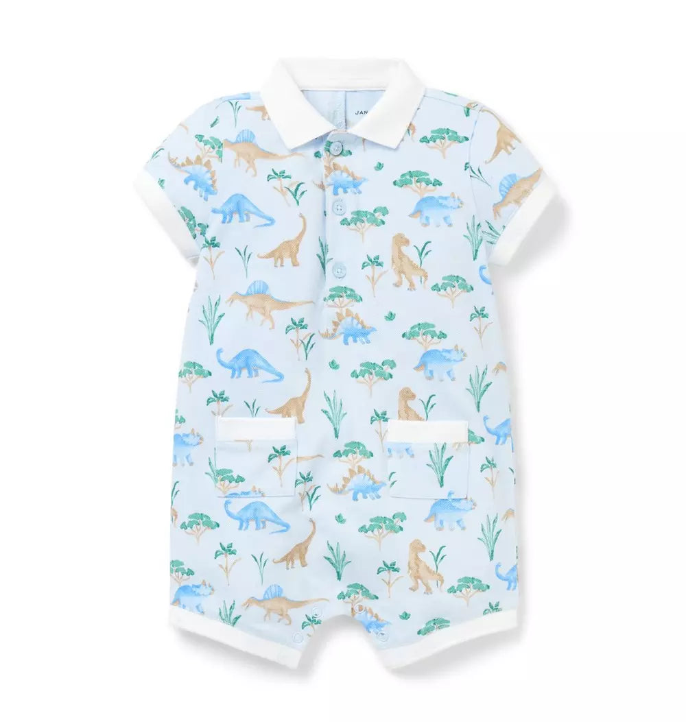 B K BLUE DINO POLO ROMPER SPR1