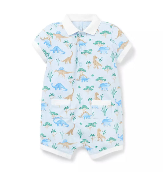 B K BLUE DINO POLO ROMPER SPR1