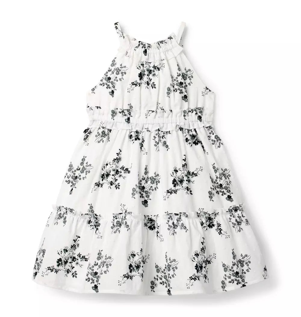 W ES WHT FLRL HALTER DRESS BW