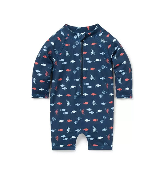 B K NAVY FISH SCHOOL LS 1PC RASHGUARD SWIM SM