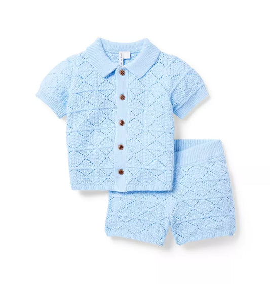 B S BLUE CROCHET SQUARES CABANA SET SMR3