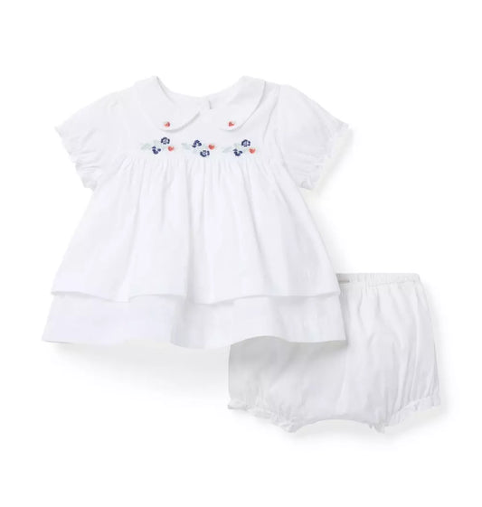 G W WHITE STRAWBERRY FLORAL EMBRD COLLAR SS