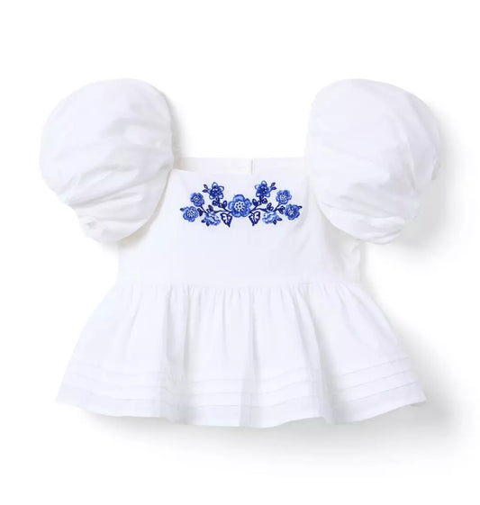 W WHT EMB PEPLUM TOP SP2