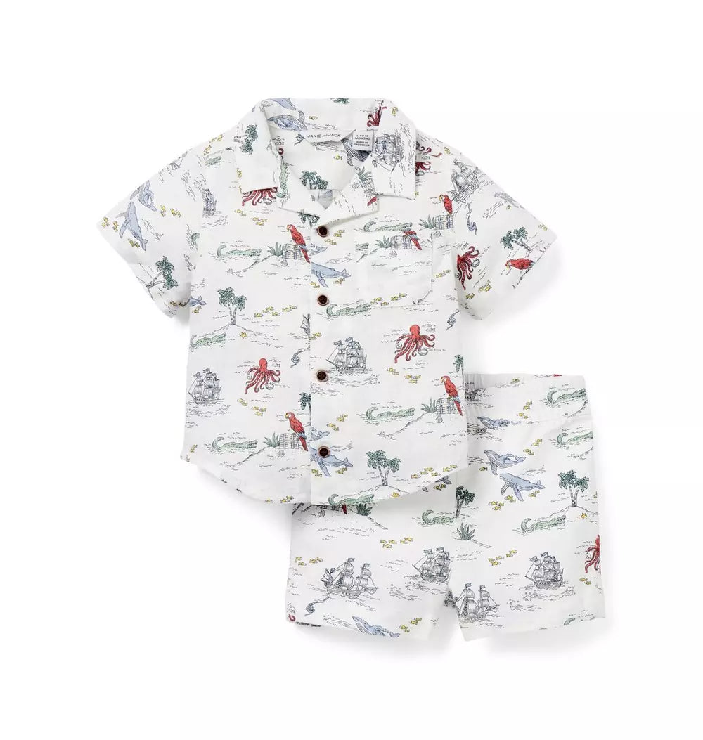 B W WHITE PIRATE ADVENTURE TOILE LINEN CABANA :
