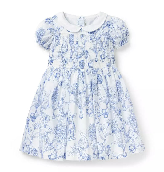 W BLUE BUNNY TOILE SMOCK DRESS E1