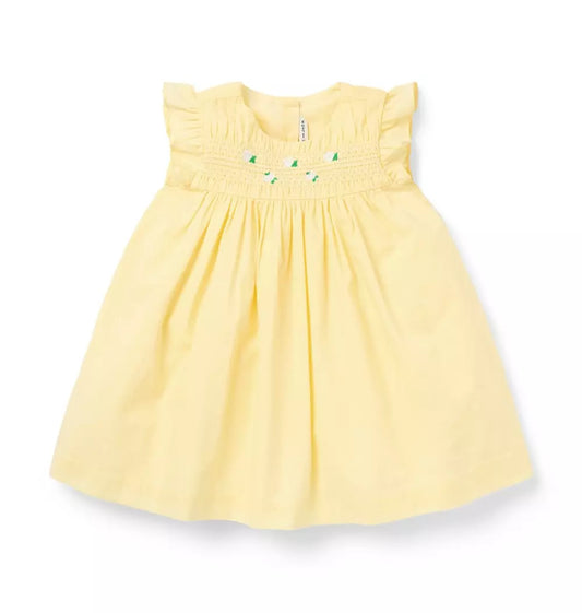 G W YELLOW SMOCKED FLORAL EMBRD SL DRESS ES