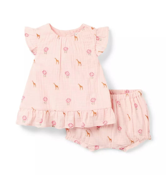 G W PINK AO FLORAL GIRAFFE GAUZE SL SET SMR1