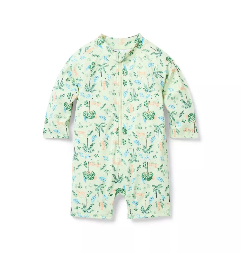 B K GREEN TIGER JUNGLE 1PC LS RASHGUARD SWIM S