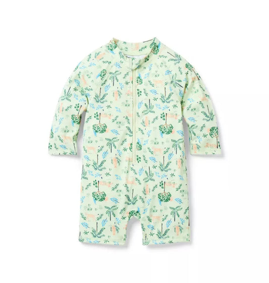 B K GREEN TIGER JUNGLE 1PC LS RASHGUARD SWIM S
