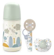 CHUPETA Y BIBERON CON TETINA FISIOLOGICA SX PRO + BROCHE 0-6 MESES