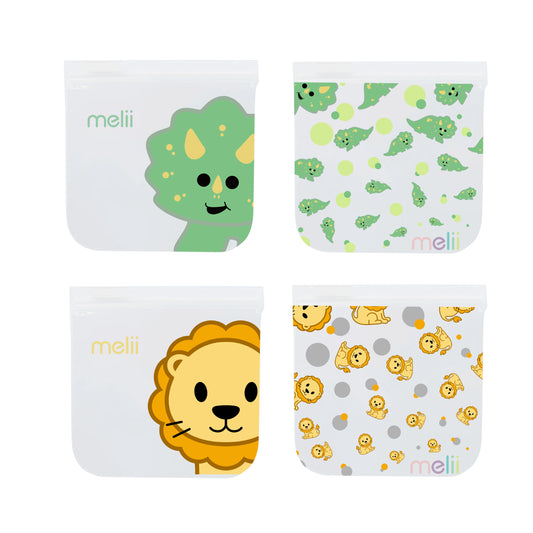 EVA Reusable Snack Bags - 2 Dino + 2 Lion - 4
