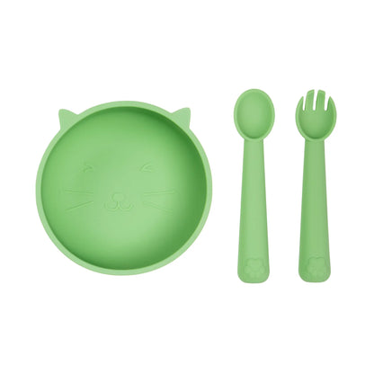 Set de Alimentación de Silicona Gatito Verde Salvia